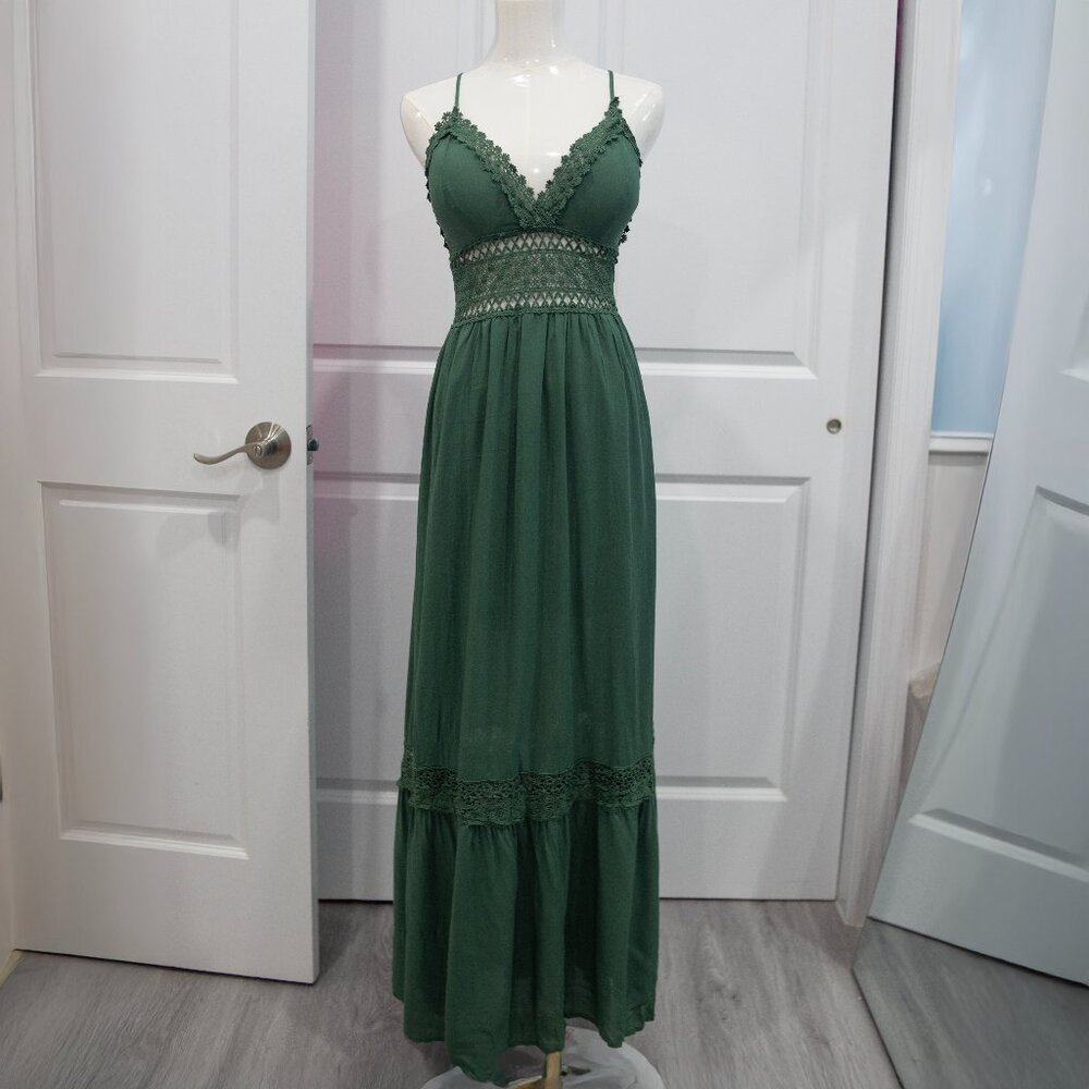 Cider Forest Green Lace Maxi Dress